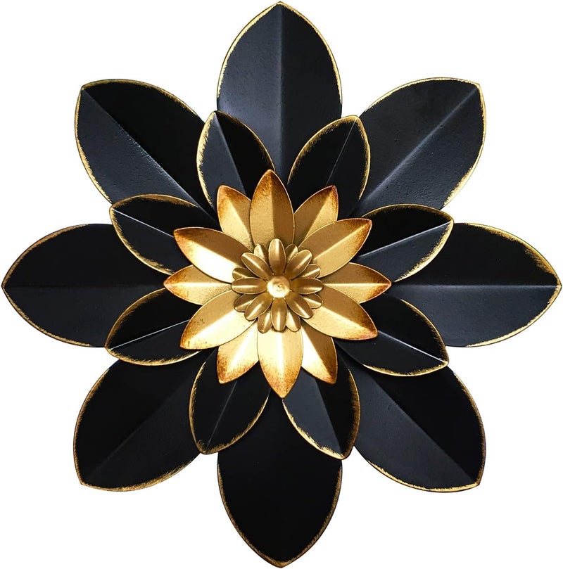 Picfarce Metal Flower Wall Art Decor, 9.5“ Rustic Modern Floral Sculpture, Distressed Iron Wall Hanging Home Decoration Accent Artworks for Indoor Kitchen Bedroom Living Room Office Outdoor Garden Patio - Image 1